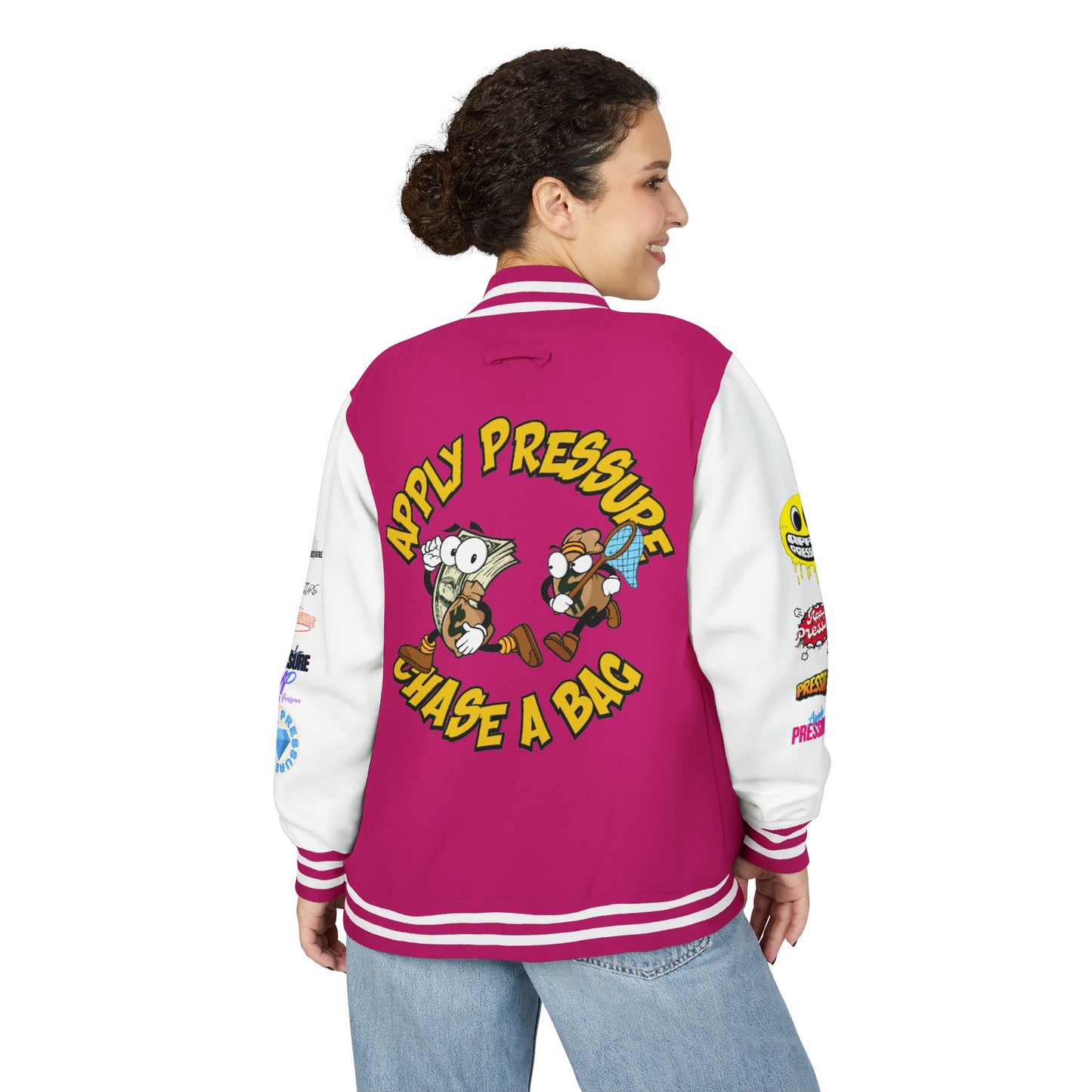 Letterman Jacket — "Apply Pressure Chase a Bag" Streetwear Varsity Jacket