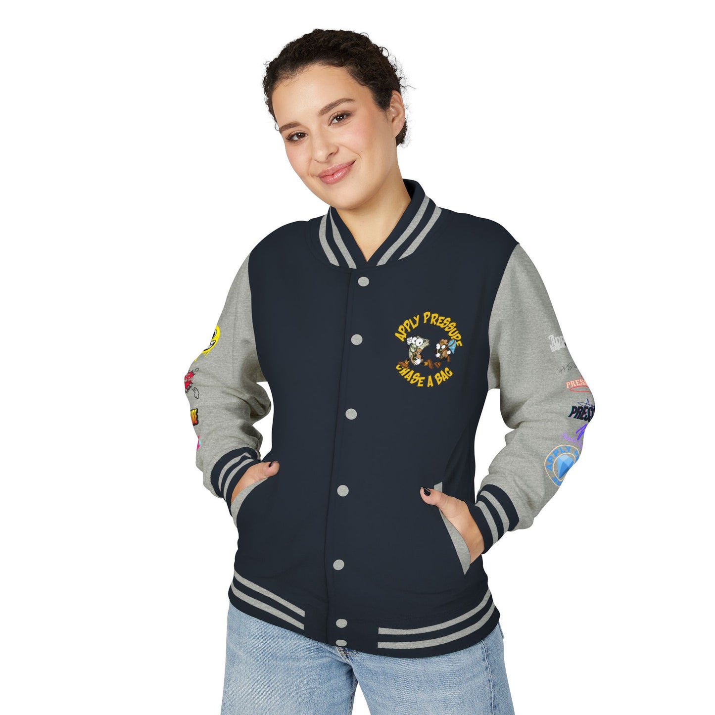 Letterman Jacket — "Apply Pressure Chase a Bag" Streetwear Varsity Jacket