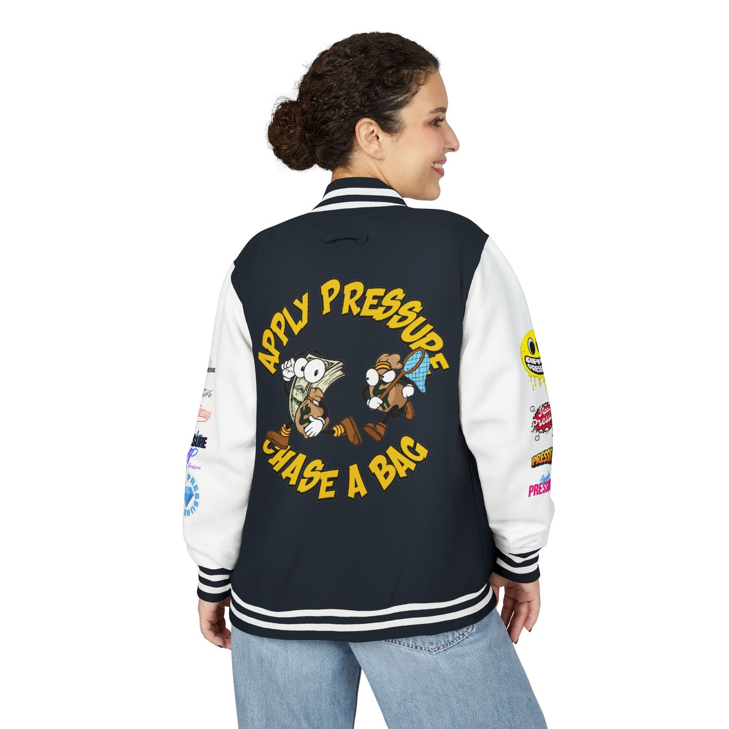 Letterman Jacket — "Apply Pressure Chase a Bag" Streetwear Varsity Jacket